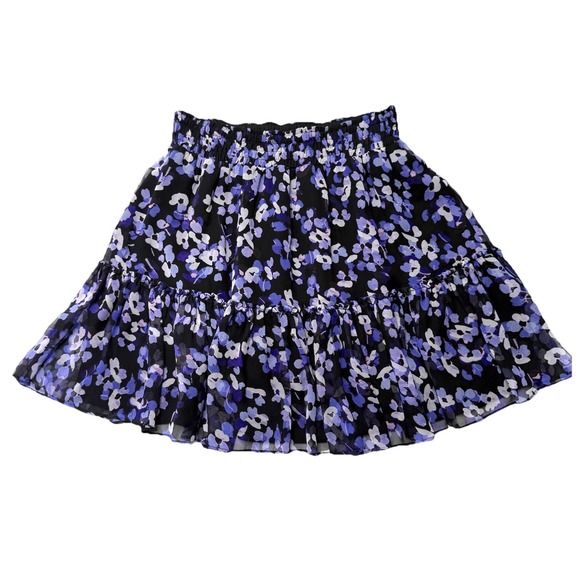 kate spade new york Dresses & Skirts - Kate Spade Purple Silk Mini Skirt Multi Floral Hydrangea Chiffon Tiered Black XS